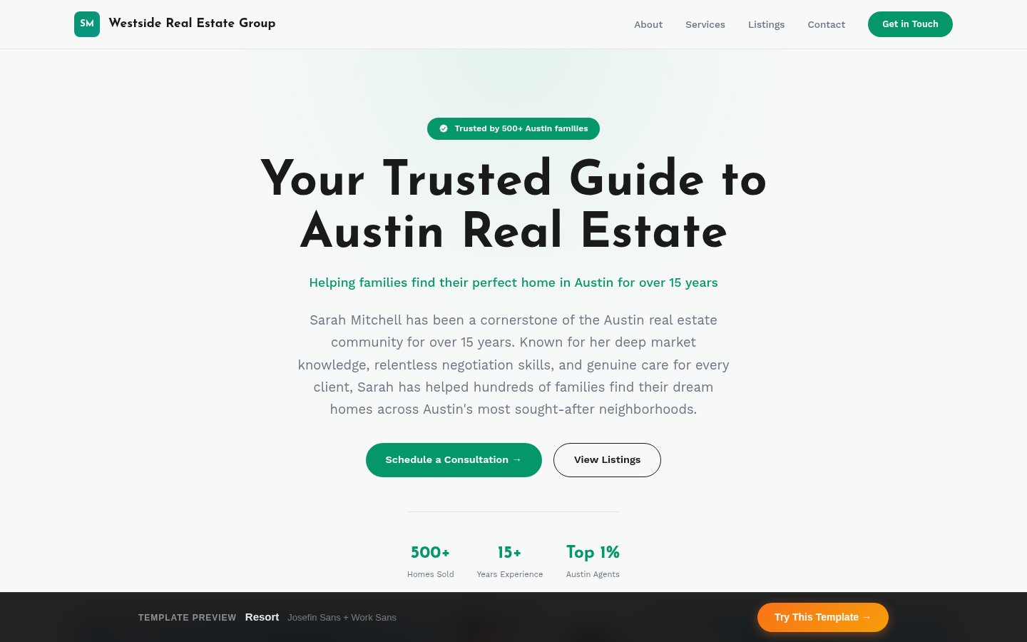 Resort template preview